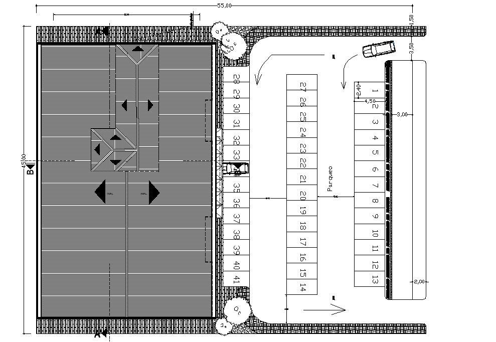 Caller plan and roof plan detail dwg file