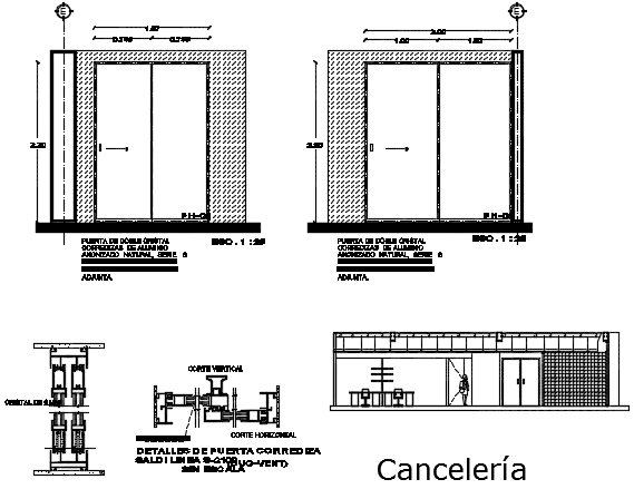 Canceleria material door detail dwg file