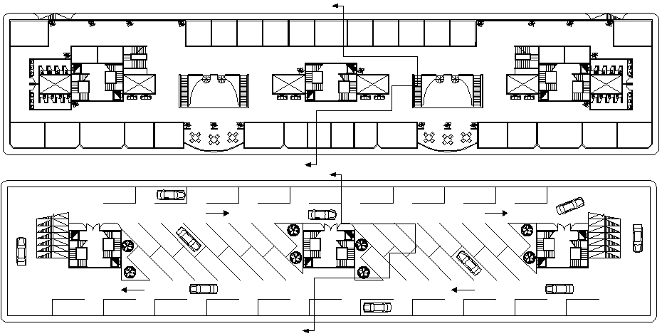 Car parking with layout plan of building dwg file