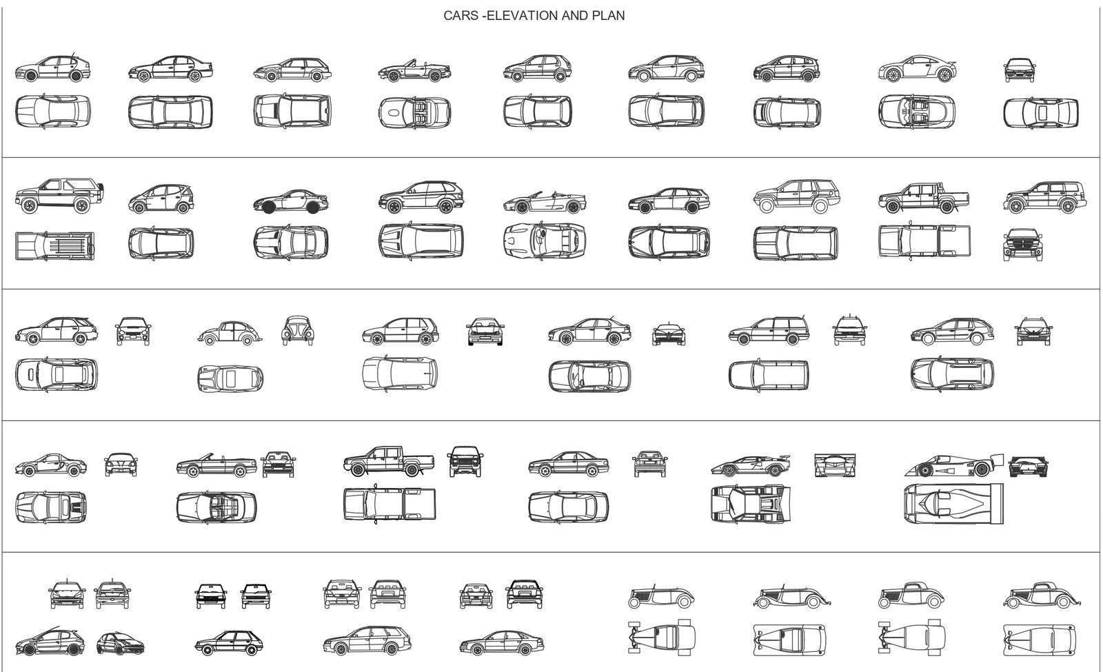 Cars elevation and plan details with front elevation and side elevation dwg autocad drawing .