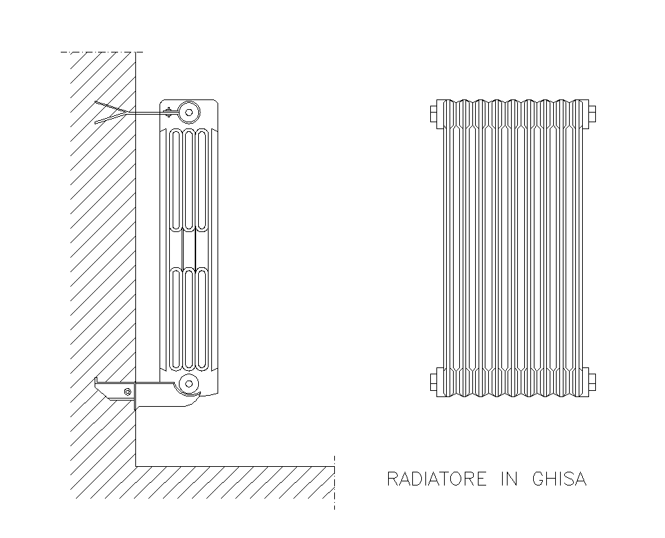 Cast-iron radiator detail elevation 2d view layout file