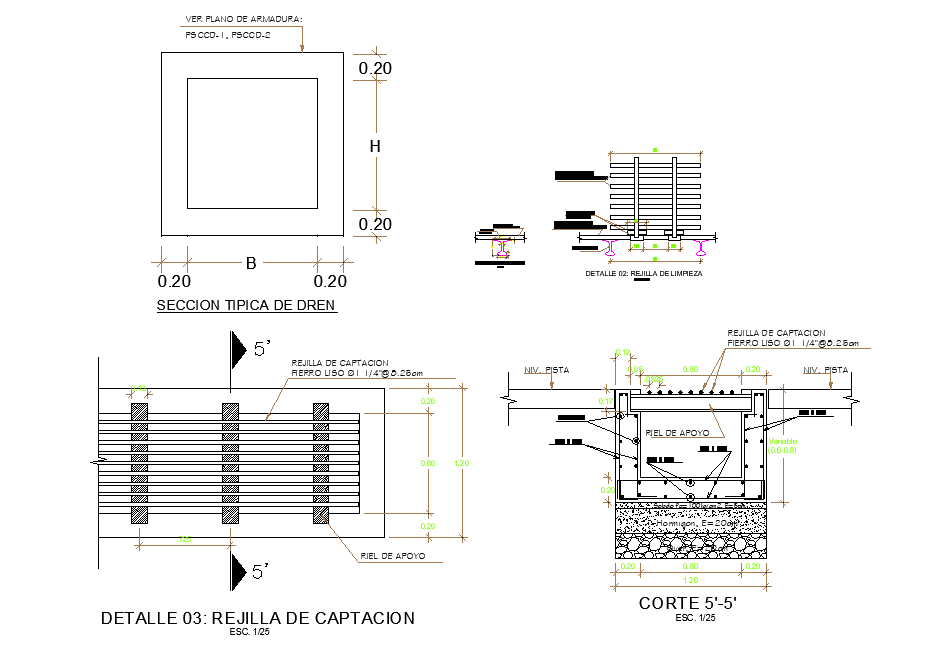 Catchment grid plan and section dwg file