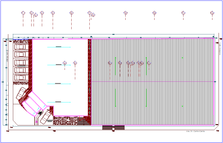 Ceiling plan of ford automobiles dealer ship dwg file