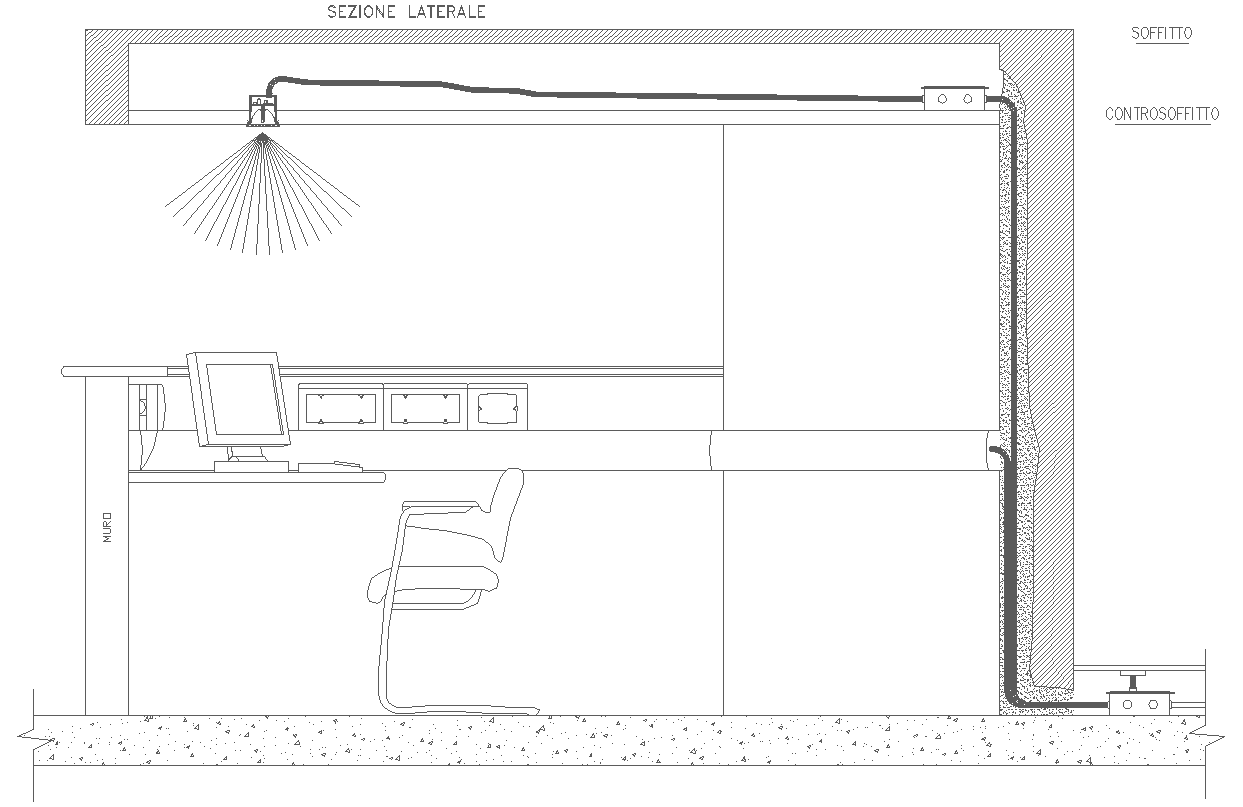 Ceiling sections and electrical installation detail in ceiling 