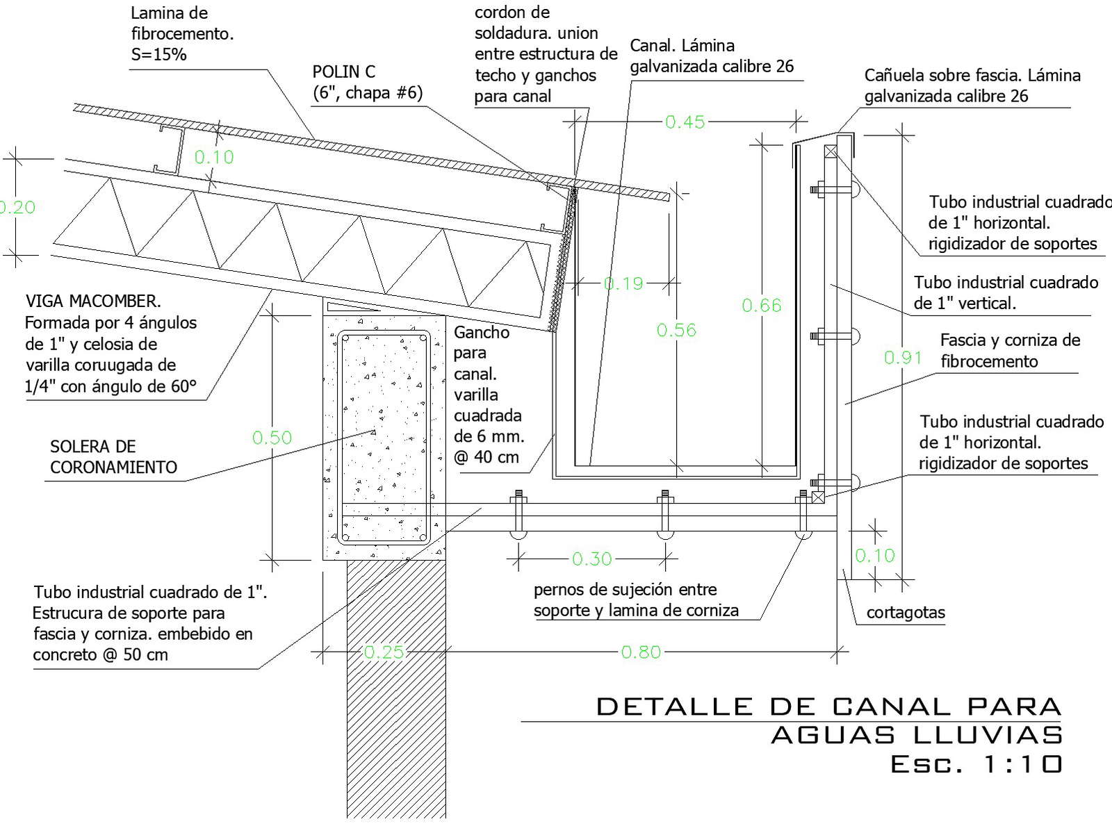 Chanel pluvial waters detail dwg file
