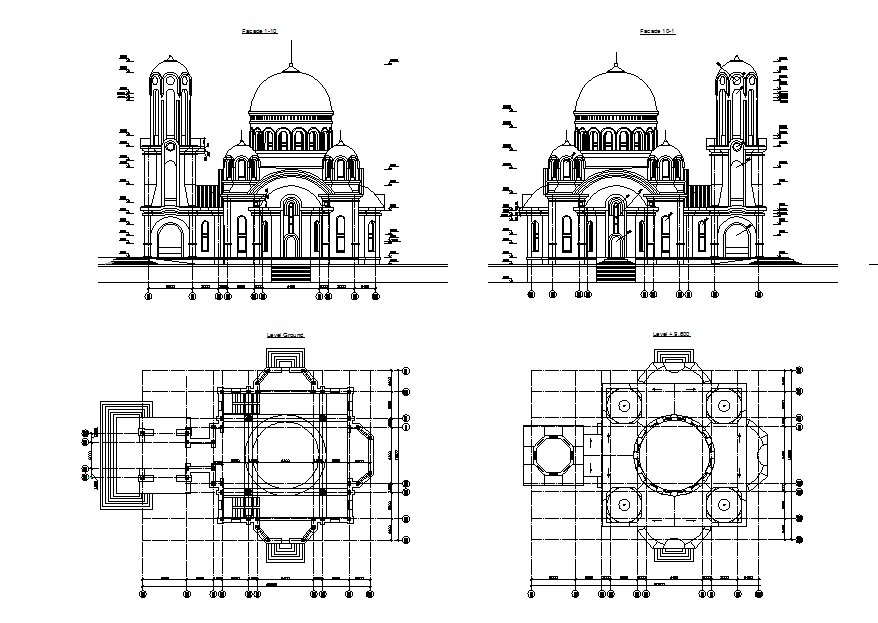 Church elevation and plan dwg file