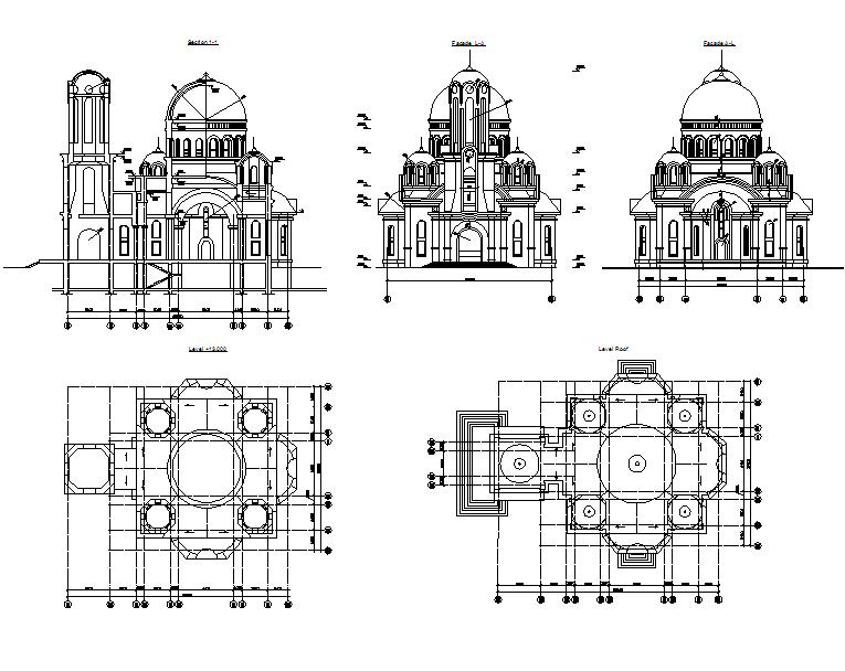 Church elevation and plan dwg file