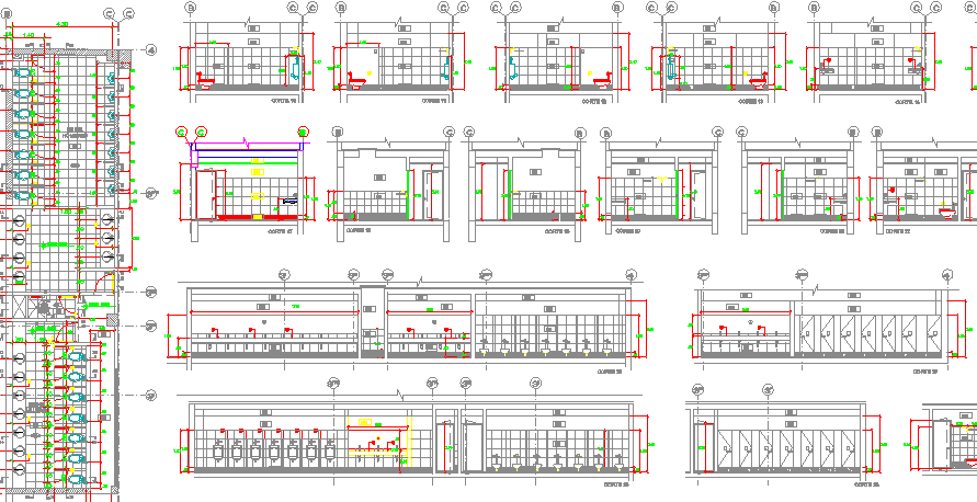 City super market all sided sectional details with shops dwg file