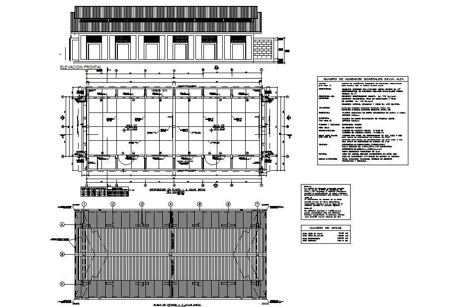 Class room plan and elevation detail dwg file