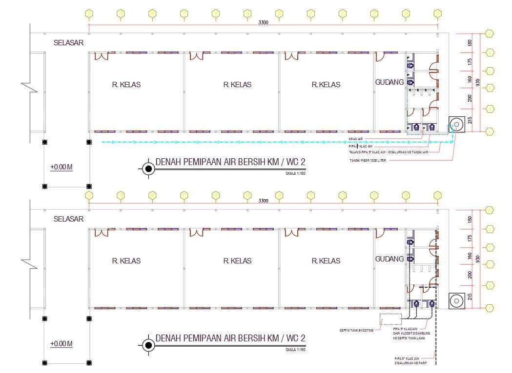 Class Room With Center Lina Plan DWG File