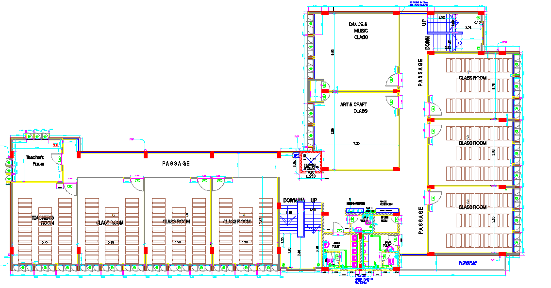 Classroom Architectural plan of a school  dwg file