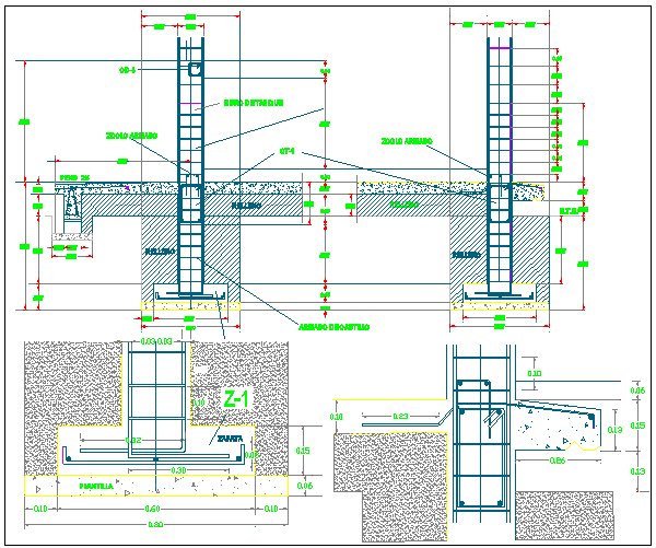 Classrooms of schools constructive details dwg file