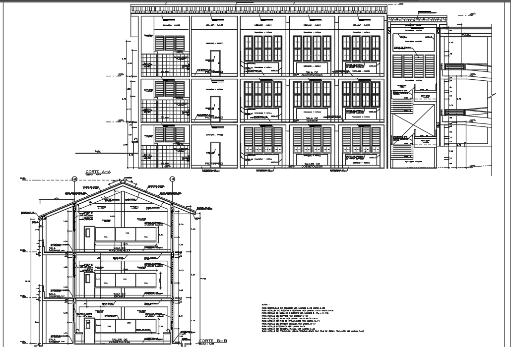 College Section A-A’ detail and section B-B’ detail dwg file