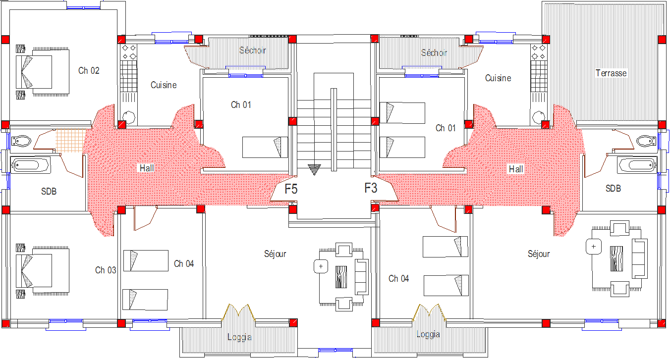 College hostel with column detail dwg file