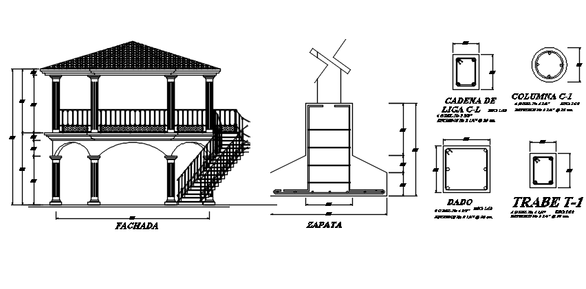 Column, foundation and elevation detail dwg file