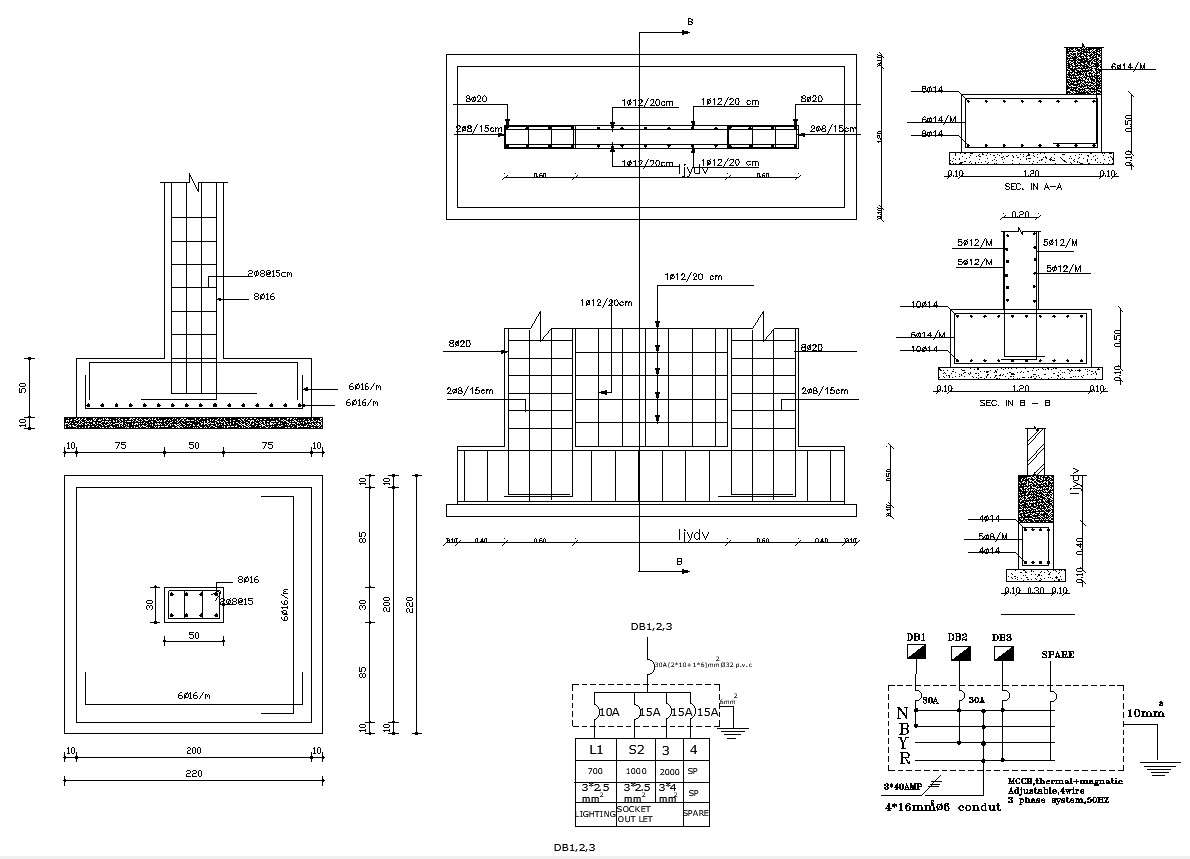 Column Foundation Design With Beam Reinforcement Design CAD 