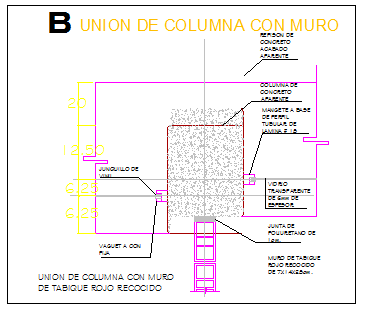 Column Union with wall detail design drawing
