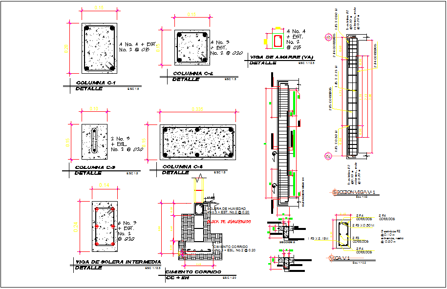 Column and beam detailing with dwg file