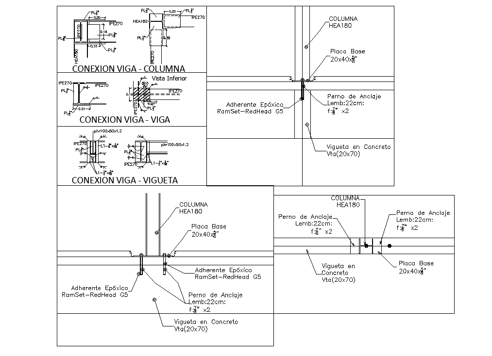Column and beam section detail dwg file