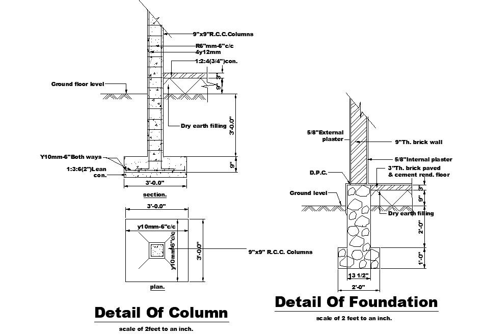 Column and foundation detail dwg file