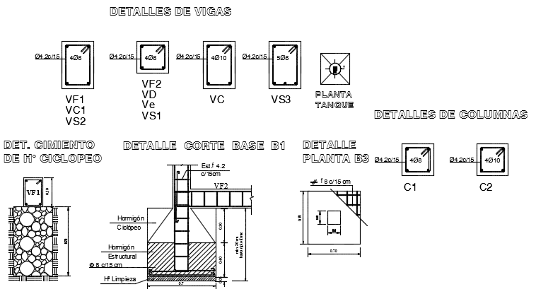 Column and foundation plan detail dwg file
