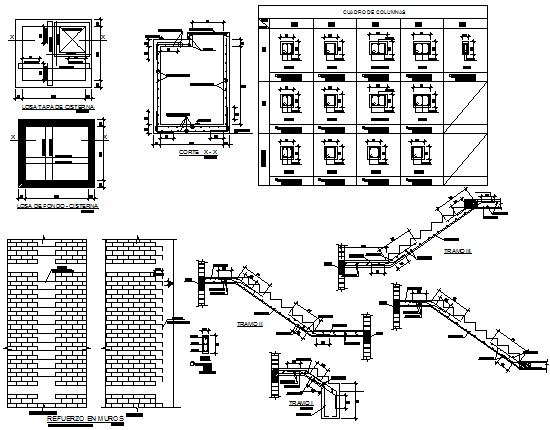 Column and stair section detail dwg file