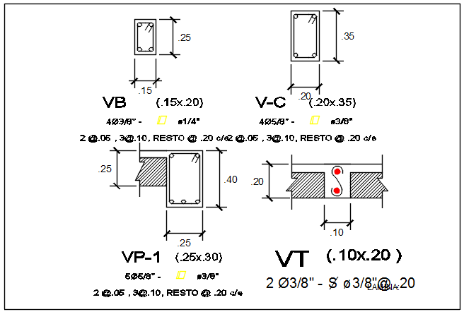 Column elevation and section detail dwg file