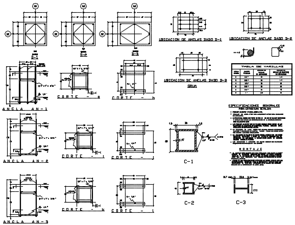 Column plan and section detail dwg file