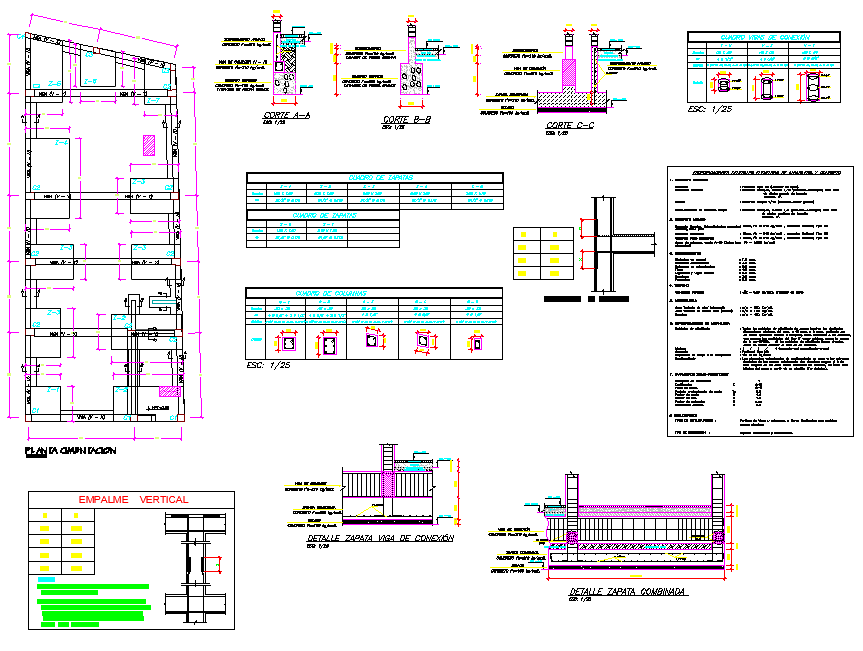 Column plan and section detail dwg file