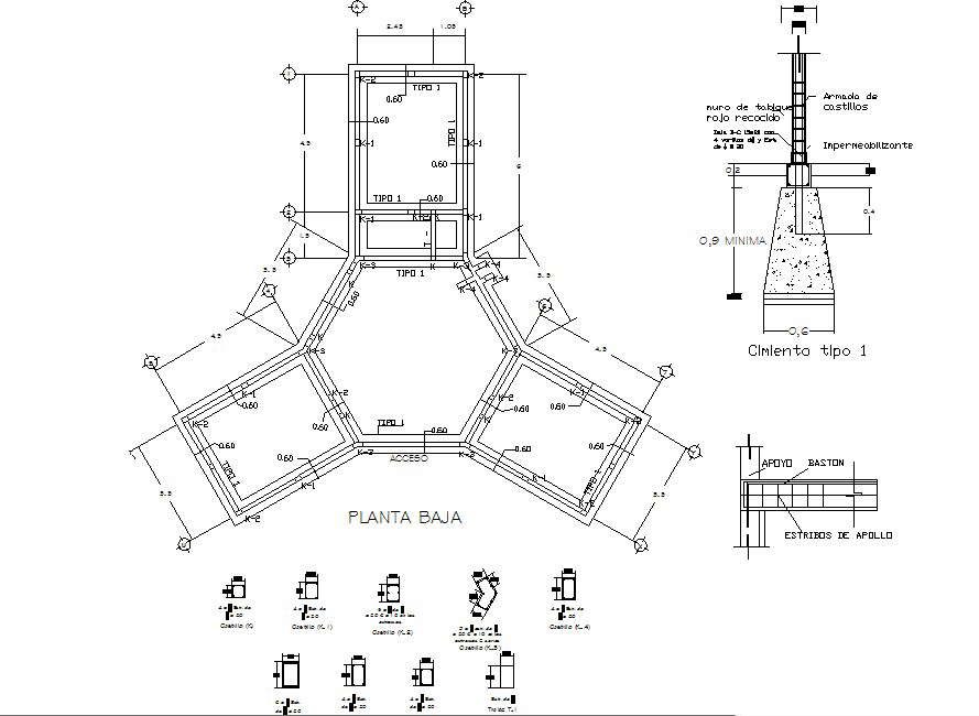 Column plan and section detail dwg file