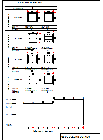 Column schedule details of house project dwg file