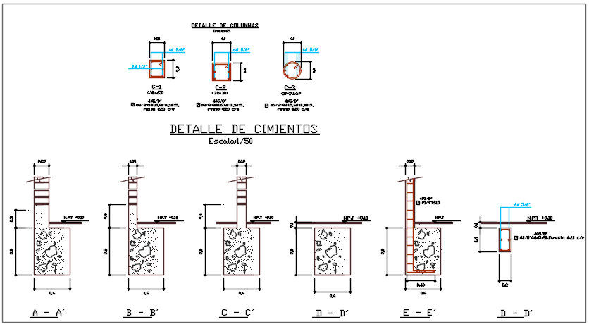 Column section and elevation detail dwg file