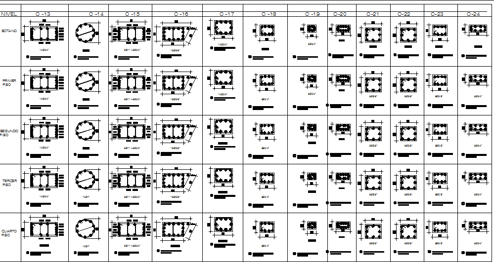 Column section table detail dwg file