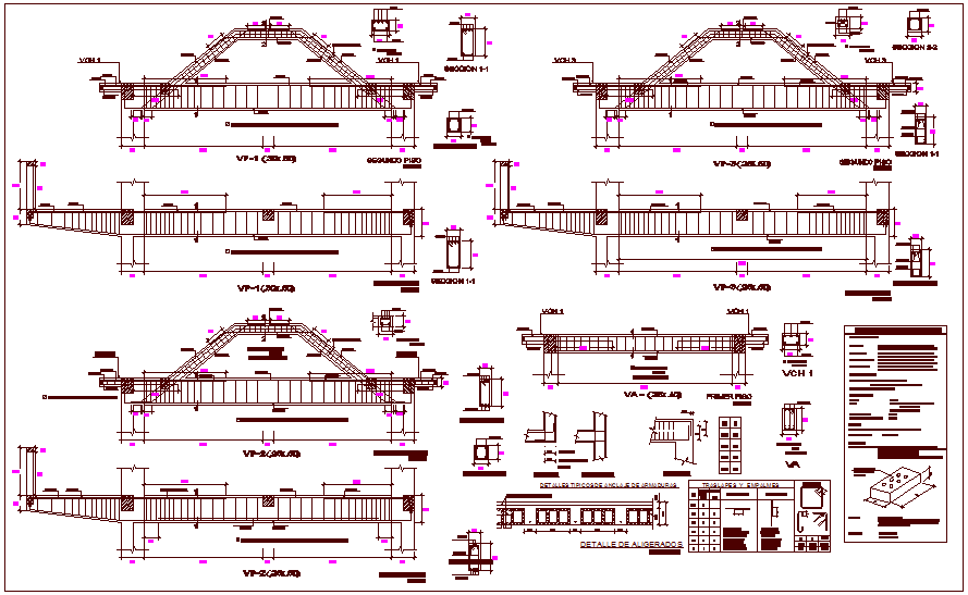Column view with detail of structural design view dwg file