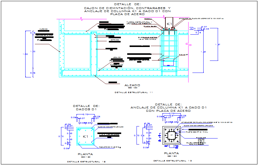 Column view with structural detail dwg file