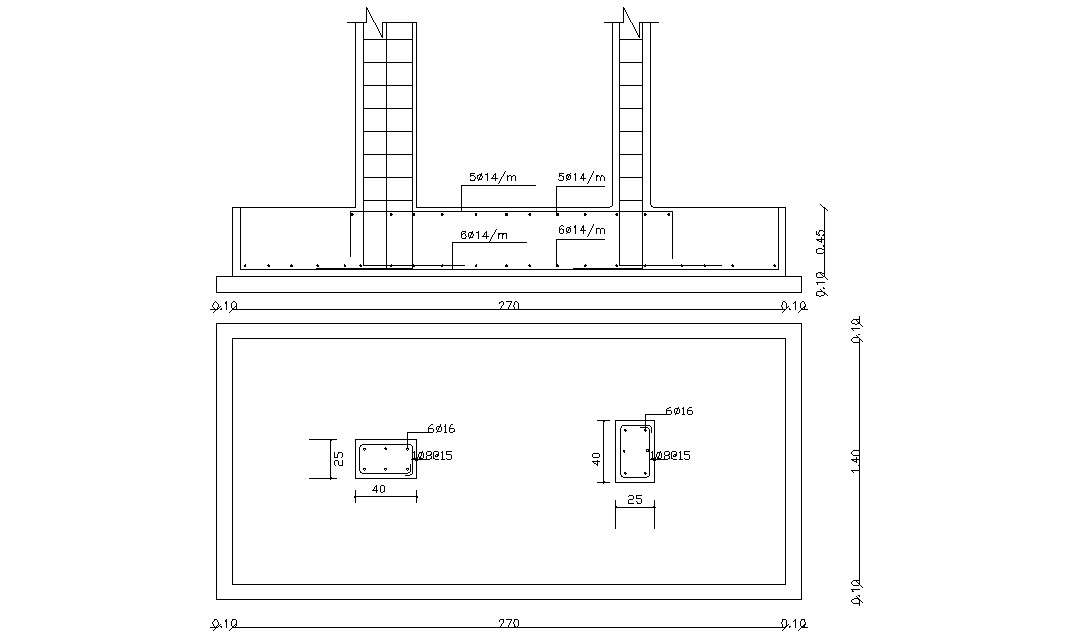 Combine Footing 2 Column Drawing Free DWG File