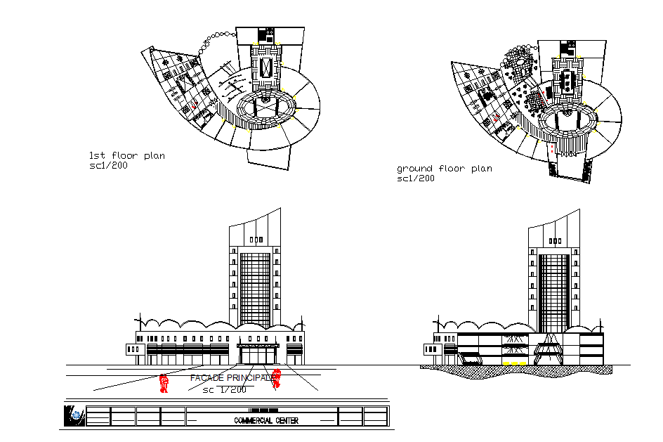 Commercial  Center Building Plan & Elevation Detail