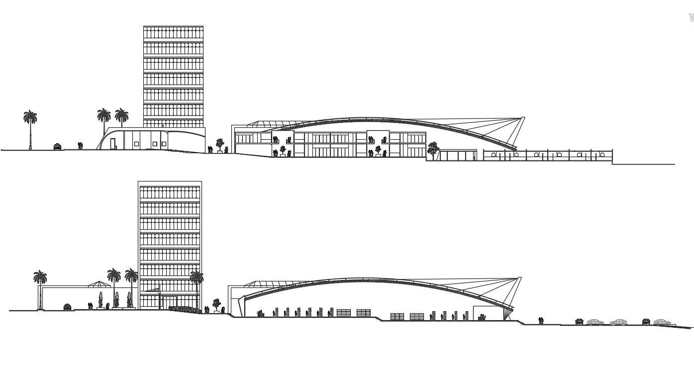 Commercial Complex Elevation CAD Drawing