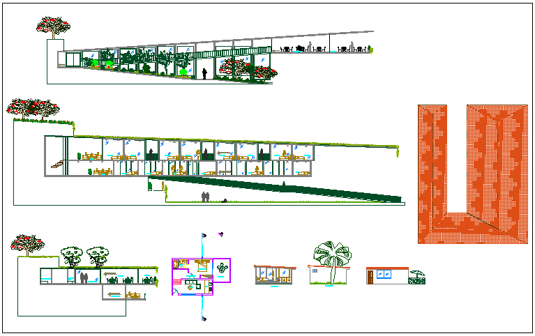 Commercial building elevation view detail dwg file