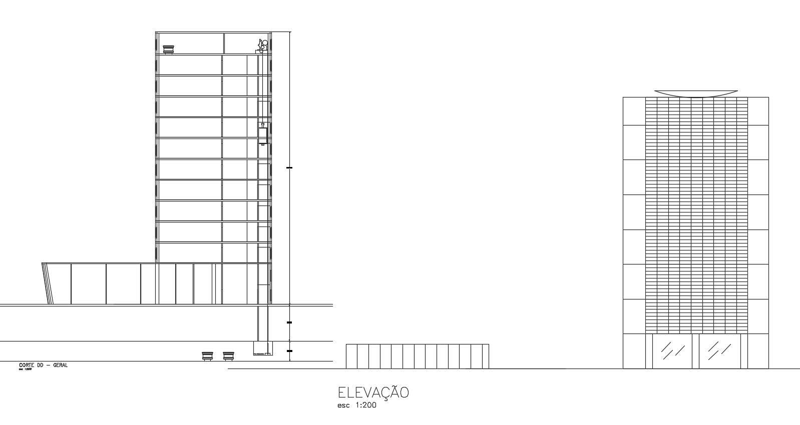 Commercial building elevations in dwg file