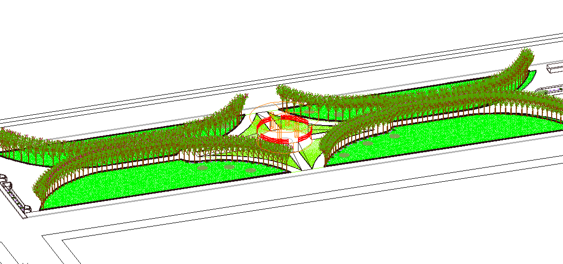 Commercial building in landscaping detail dwg file