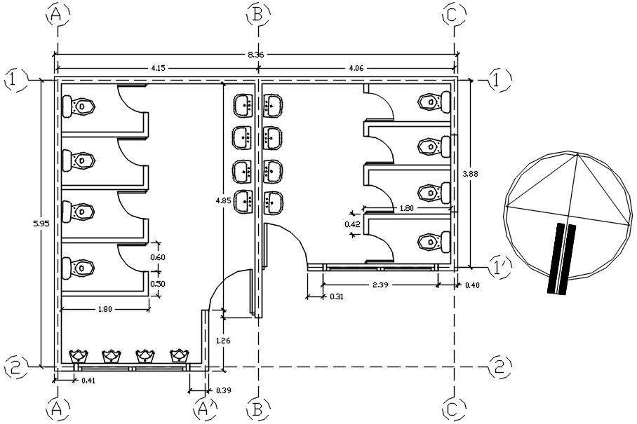 Commercial toilet layout in Autocad 