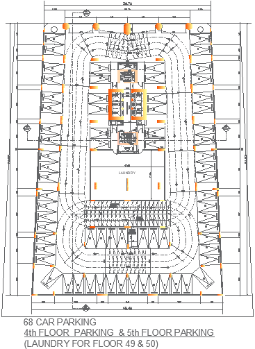 Commercial Building Parking Layout with 68 Car Spaces on 4th and 5th Floors In DWG File