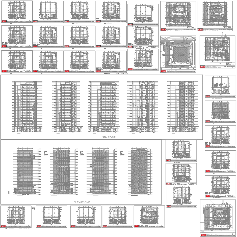 Commercial High Rise Plans with Sections in DWG Format