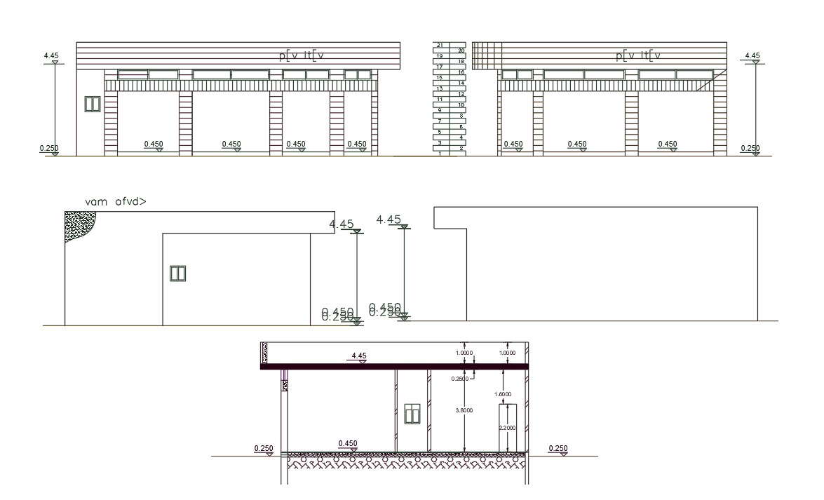 Commercial Shop Building Section And Elevation Design 