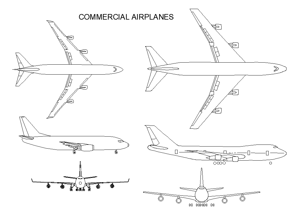 Commercial airplanes designs are given in this AutoCAD model. This is 2D airplane drawings.Download now.