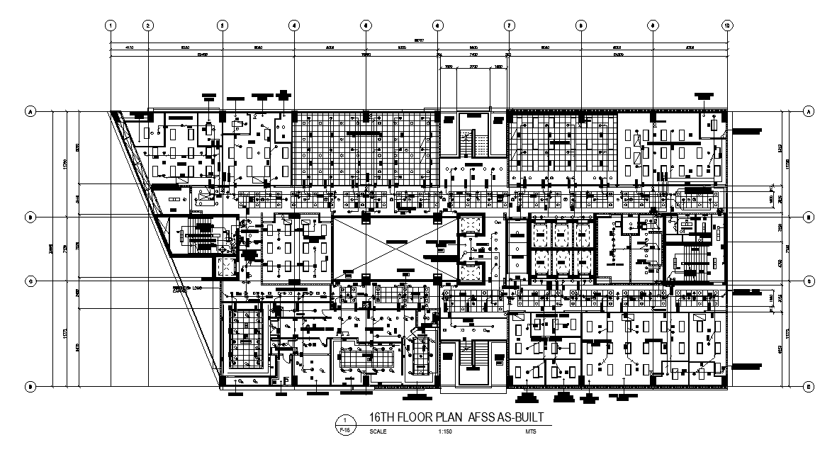 Commercial building 16th-floor plan is given in this cad file. Download this 2d cad file now. 