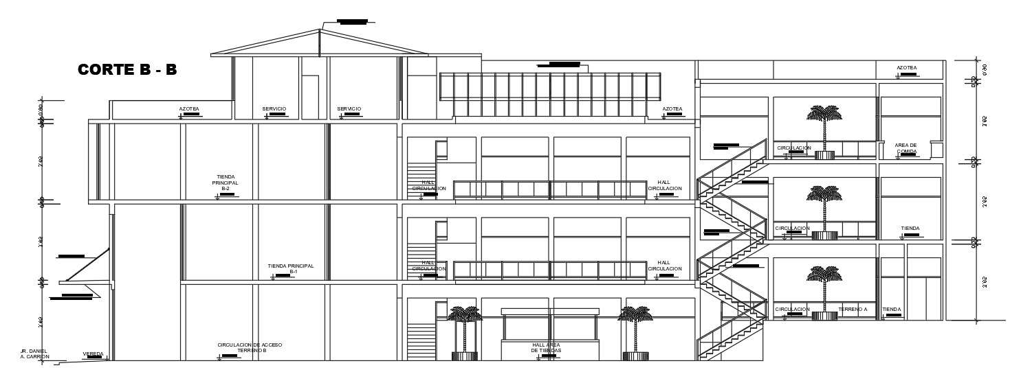 Commercial building section provided in this CAD drawing | Download 2d AutoCAD drawing file.