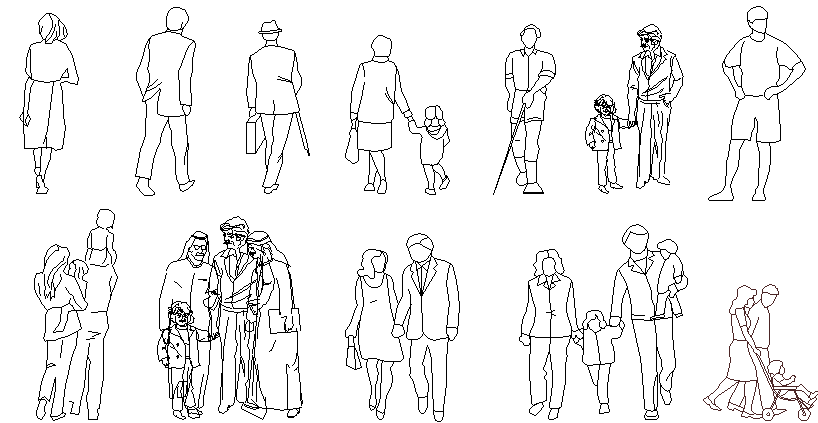 Common standing people block dwg file