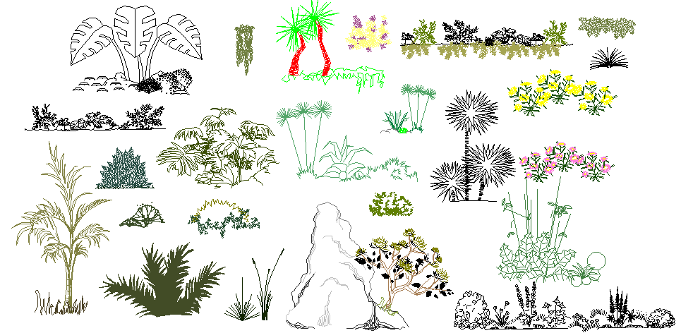 Common tree and plant blocks dwg file